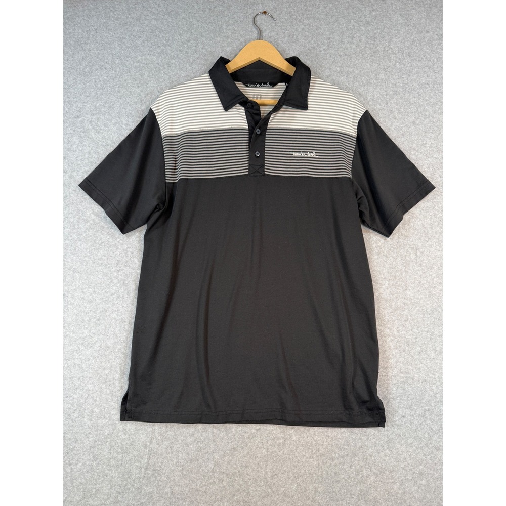 TravisMathew Large Polo Golf Shirt Pima Cotton Striped Colorblock Black